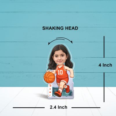 Personalized Basketball Girl Bobblehead Caricature with Battery Powered Shaking Head Feature | Unique Sports Theme Desk Decor & Gift for Basketball Players & CoachesPersonalized Basketball Girl Bobblehead Caricature with Battery Powered Shaking Head 